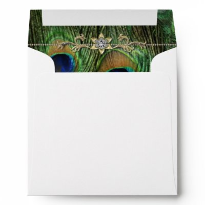 Emerald Green Gold Royal Indian Peacock Wedding Envelope