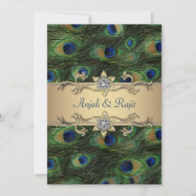 Emerald Green Gold Royal Indian Peacock Wedding Announcements