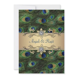 Emerald Green Gold Royal Indian Peacock Wedding invitation