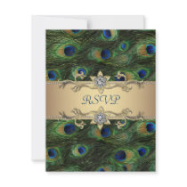 Emerald Green Gold Royal Indian Peacock Wedding Announcement