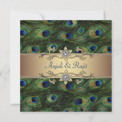 Emerald Green Gold Royal Indian Peacock Wedding Personalized Invites