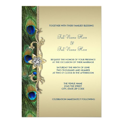 Emerald Green Gold Royal Indian Peacock Wedding Personalized Invitations