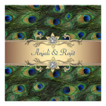Emerald Green Gold Royal Indian Peacock Wedding invitations
