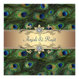 Emerald Green Gold Royal Indian Peacock Wedding Personalized Invites