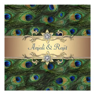 Emerald Green Gold Royal Indian Peacock Wedding Personalized Invites