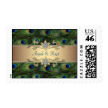 Emerald Green Gold Royal Indian Peacock Wedding Stamp