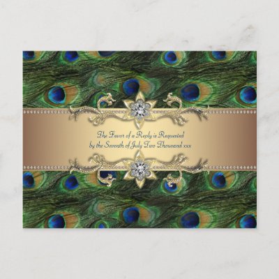 Emerald Green Gold Royal Indian Peacock Wedding postcards