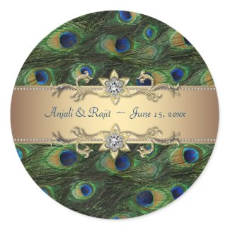 Emerald Green Gold Royal Indian Peacock Wedding Stickers