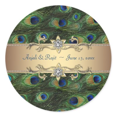 Emerald Green Gold Royal Indian Peacock Wedding Stickers by decembermorning
