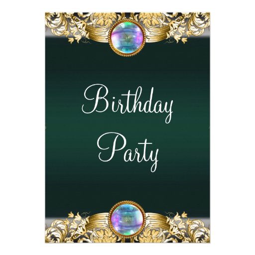 Emerald Green Gold Womans Birthday Party Custom Invitations