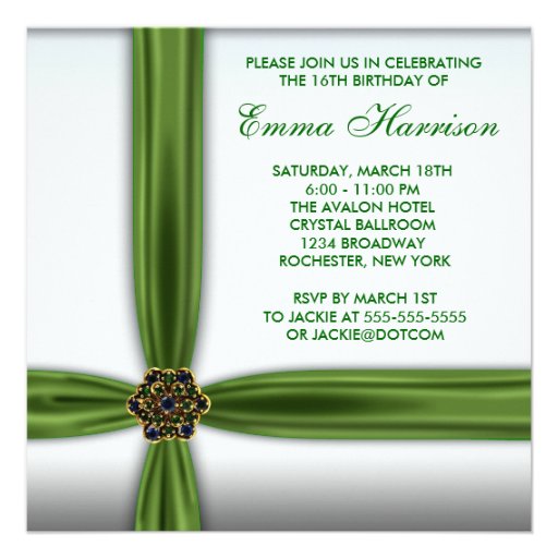 Emerald Green Jewel Sweet Sixteen Invitation