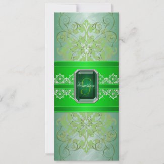 Emerald Green Jeweled Ribbon Wedding Invitation