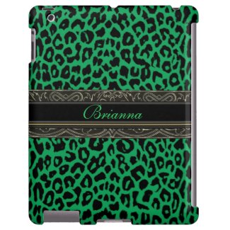 Emerald Green Leopard Personalized iPad Case