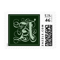 Emerald Green Monogram Postage - letter A
