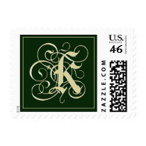 Emerald Green Monogram Postage -Letter K postage