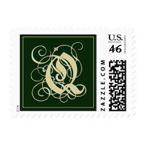 Emerald Green Monogram Postage -Letter Q stamps