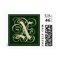 Emerald Green Monogram Postage -Letter X postage
