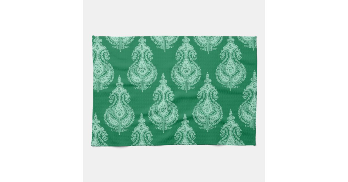 Emerald green paisley kitchen towels Zazzle