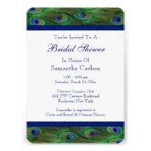 Emerald Green Royal Blue Peacock Bridal Shower Personalized Invite