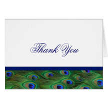 Emerald Green Royal Blue Peacock Feathers Wedding Card