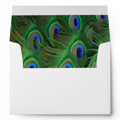 Emerald Green Royal Blue Peacock Feathers Wedding Envelope