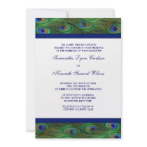 Emerald Green Royal Blue Peacock Feathers Wedding Custom Announcement