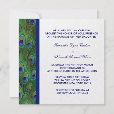 Emerald Green Royal Blue Peacock Feathers Wedding Invites