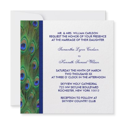 Emerald Green Royal Blue Peacock Feathers Wedding Invites