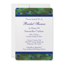Emerald Green Royal Blue Peacock Feathers Wedding Personalized Invite
