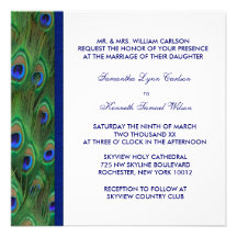 Emerald Green Royal Blue Peacock Feathers Wedding Invites