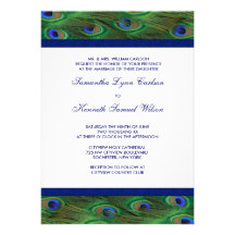 Emerald Green Royal Blue Peacock Feathers Wedding Custom Announcement