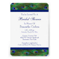 Emerald Green Royal Blue Peacock Feathers Wedding Personalized Invite