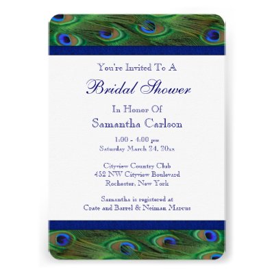 Emerald Green Royal Blue Peacock Feathers Wedding Personalized Invite