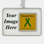 Emerald Green Standard Ribbon Template (H-I) Silver Plated Framed Ornament