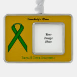 Emerald Green Standard Ribbon Template (H-O) Silver Plated Framed Ornament