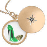 Emerald Green Stiletto Shoe and Yellow Butterfly N Lockets