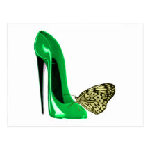 Emerald Green Stiletto Shoe and Yellow Butterfly Postcard