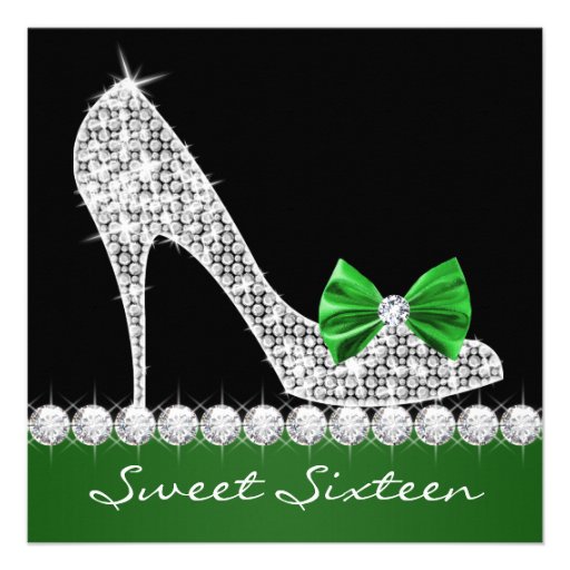 Emerald Green Sweet Sixteen Birthday Party Personalized Invite