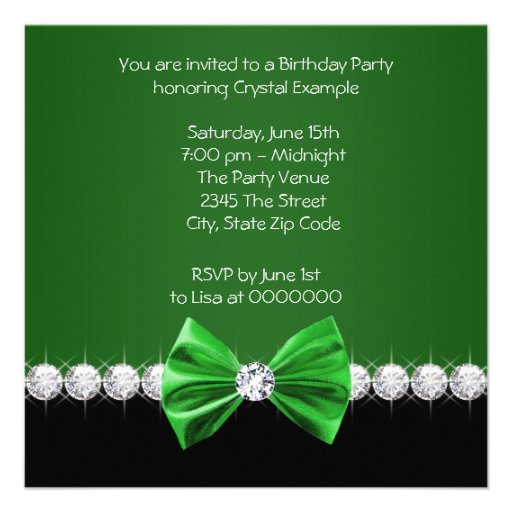 Emerald Green Sweet Sixteen Birthday Party Personalized Invite