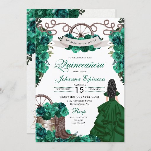 Emerald Green Western Ranchero Quinceanera Invitation Zazzle