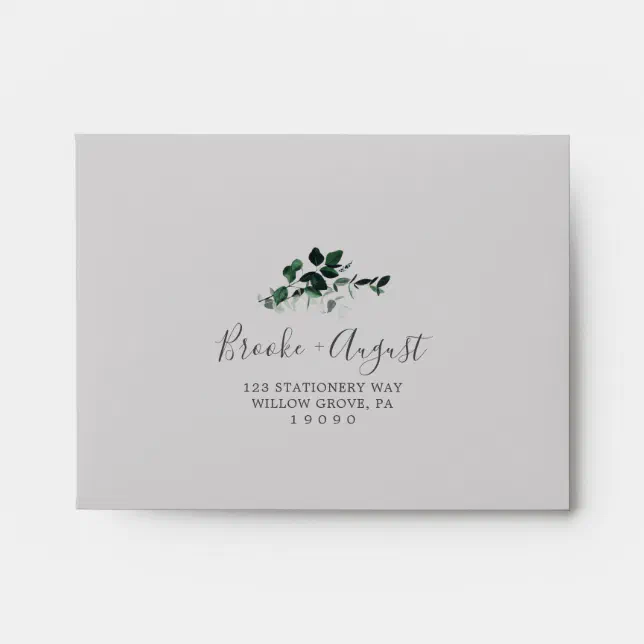 Emerald Greenery Gray Self Addressed Wedding Rsvp Envelope Zazzle