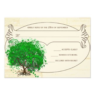 Emerald Heart Leaf Tree Barn Wood Wedding RSVP
