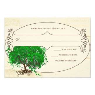 Emerald Heart Leaf Tree Barn Wood Wedding RSVP