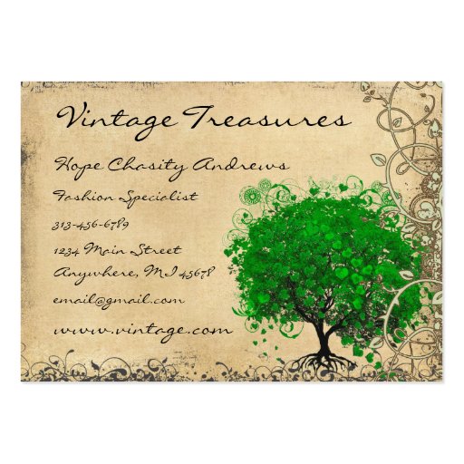 Emerald Heart Leaf Tree Swirl Business Card (front side)