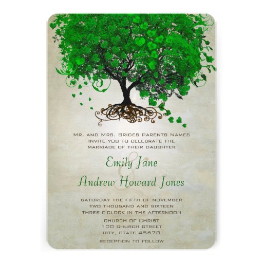 Emerald Heart Leaf Tree Wedding Invites