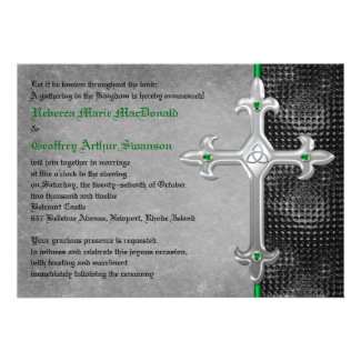 Emerald Medieval Celtic Cross Wedding Invitation