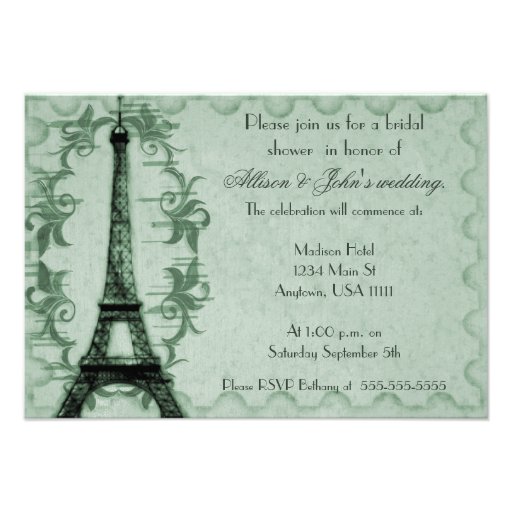 Emerald Paris Grunge Bridal Shower Invitation