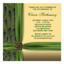 Emerald Peacock Gold 50th Birthday Invitations