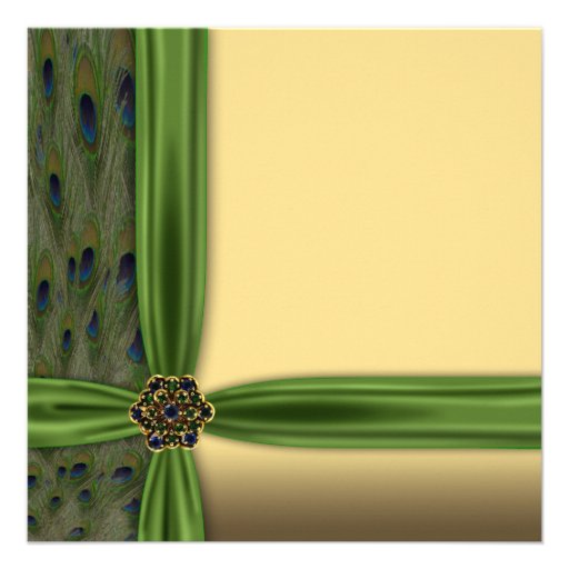 Emerald Peacock Gold 50th Birthday Invitations