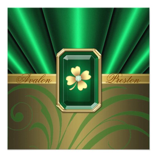 Emerald Silk St Patrick's Day Wedding Invite (front side)